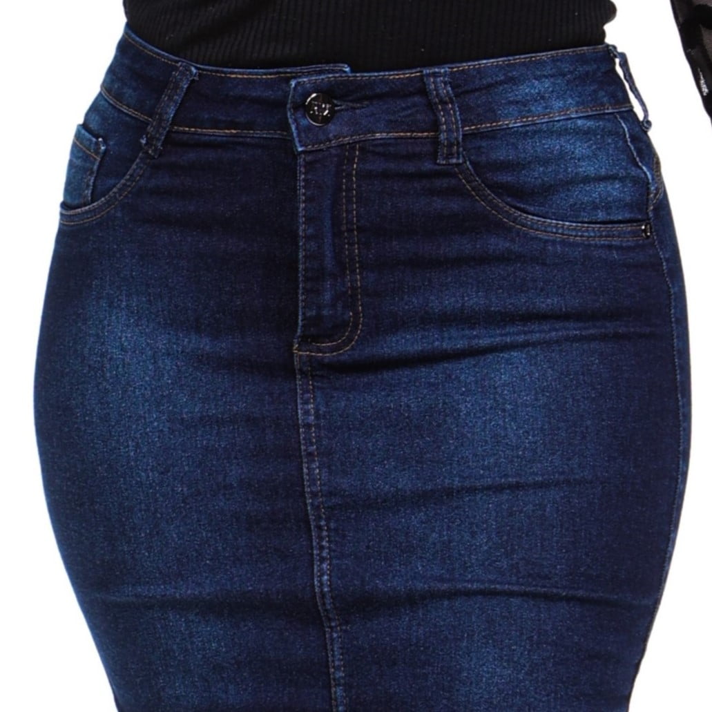 Saia Secretária Allmaria Fact Jeans Jeans - Azul Escuro